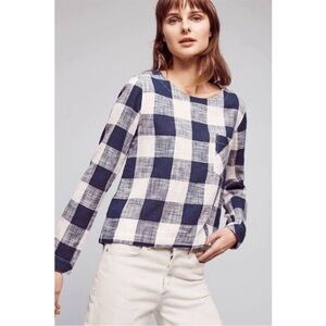 Cloth & Stone Navy and White Checkered Blouse